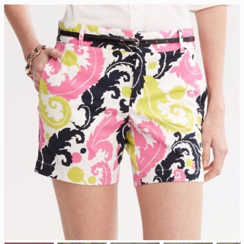 Banana Republic Milly Collection Neon Hibiscus Feather Shorts